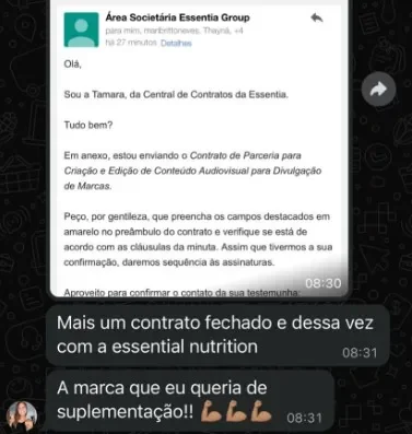 Print de contrato fechado com a Essential Nutrition por um aluno da Atleta Pro